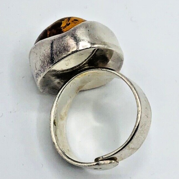 LARGE 925 STERLING Silver & BALTIC AMBER RING SIZE 9.5 Ladies Jewelry - Picture 7 of 16